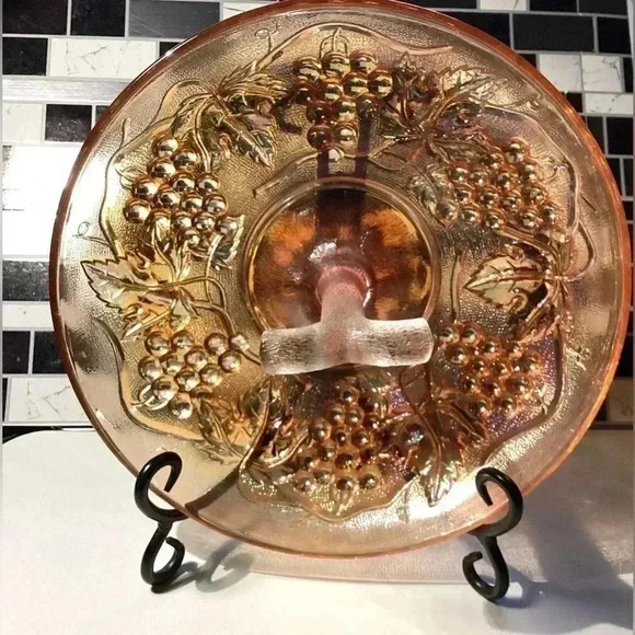 RARE FIND IMPERIAL Carnival Glass CENTER HANDLE SERVER Amber Glass  9” - Picture 1 of 12
